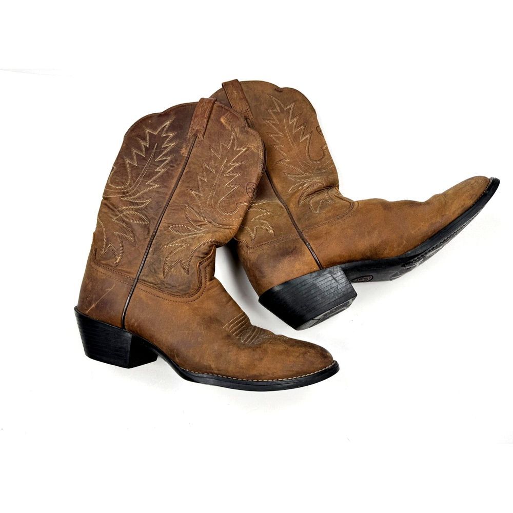Ariat Heritage R Toe Western Boot Women 9 B Cowgirl Brown Leather Embroidered